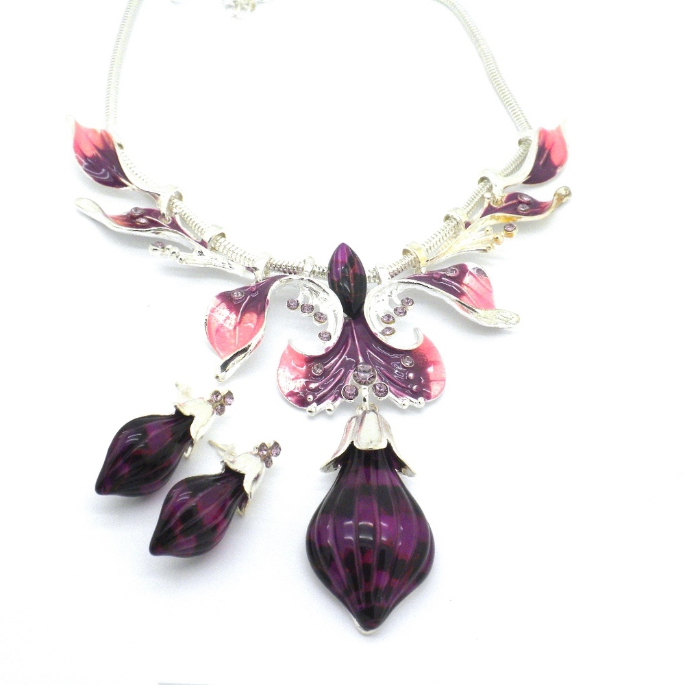 Purple Crystal European Snake Cable Necklace